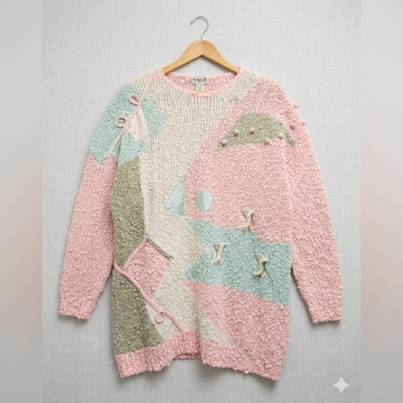 Vintage Sweaters - Vintage Partners II by Mervyn’s Pastel Geometric Knit Sweater
